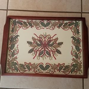 Wood serving tray Holly garland design
